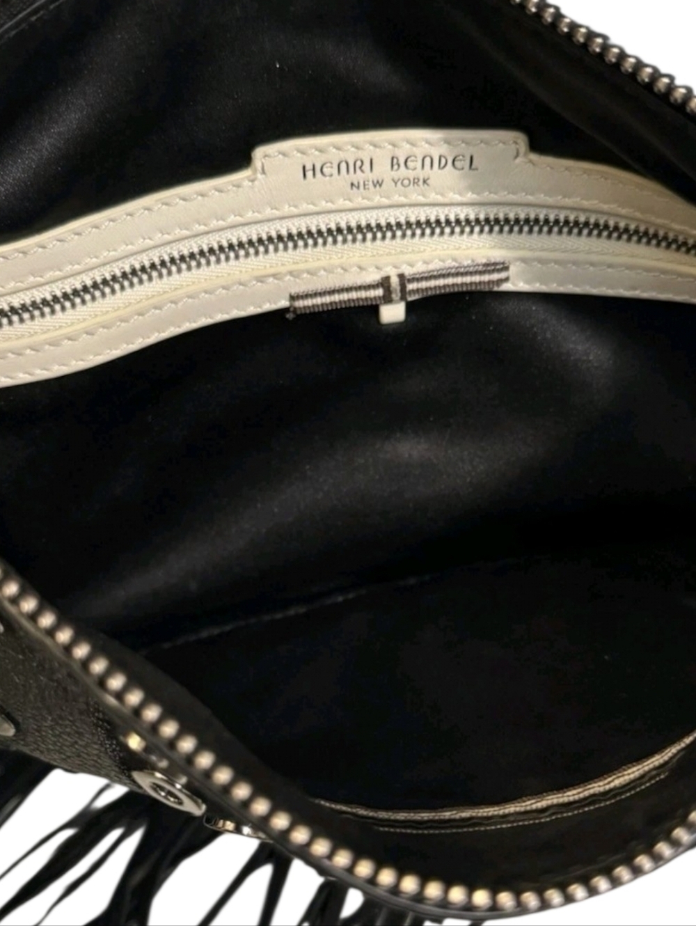 Henri Bendel Dylan Black Fringe Leather Hobo Rivet Crossbody Bag + Dustbag - Picture 7 of 15